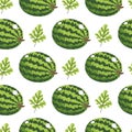 Striped Watermelon Seamless Pattern. Round Flat Design Fruit Repeat. For Summer Textiles, Kitchen Decor, Food Packaging Royalty Free Stock Photo