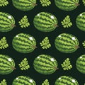 Striped Watermelon Seamless Pattern. Round Flat Design Fruit Repeat. For Summer Textiles, Kitchen Decor, Food Packaging Royalty Free Stock Photo