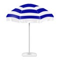 Striped white and blue beach umbrella on stainless steel pole vector mockup. Outdoor garden parasol stand mock-up Royalty Free Stock Photo