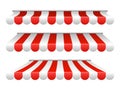 Striped white and red sunshade for cafe, shop, market