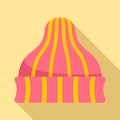 Striped winter beanie icon, flat style