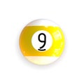 Striped Yellow Pool Billiard Ball Number 9 Isolated on White. Royalty Free Stock Photo