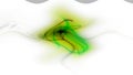 Stripes of light moving slowly on a green blob, white background, abstruse