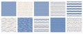 Sea waves, wavy, wriggling endless sailor stripes, marine, navy, water patterns set