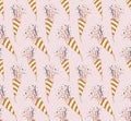 Stripped confetti petards seamless pattern on pink background