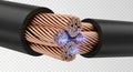 Stripped copper wire cable showing internal structure Royalty Free Stock Photo