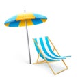 Stripped deck-chair with umbrella beach inventory Royalty Free Stock Photo