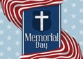 Stripped Flags around Blue Ribbon Commemorating American Memorial Day, Vector Illustration