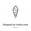 Stripped ice cream cone outline vector icon. Thin line black stripped ice cream cone icon, flat vector simple element illustration
