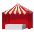 Stripped Promotional Outdoor Event Trade Show Pop-Up Red Tent With Counter Mobile Marquee. Mockup, Mock Up, Template Royalty Free Stock Photo