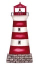 Stripped red lighthouse. Isolated hand painted watercolor illustration on white background Royalty Free Stock Photo