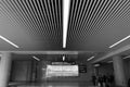 Strips ceiling of the new railway station hall black and white image