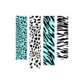 Strips of exotic animal textures. Cheetah, leopard, tiger, Zebra. Wild style. black and turquoise. Fashion print. Set