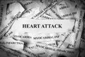 Strips of newspaper with the words Heart attack and Myocardial Infarction typed on them