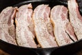 Strips of raw bacon ready to fry Royalty Free Stock Photo