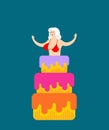 Striptease Girl from cake congratulation. vector illustration