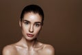 Strobing or Highlighting makeup. Closeup portrait of beautiful g Royalty Free Stock Photo