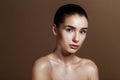 Strobing or Highlighting makeup. Closeup portrait of beautiful g Royalty Free Stock Photo