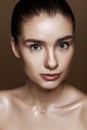 Strobing or Highlighting makeup. Closeup portrait of beautiful g Royalty Free Stock Photo