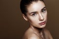 Strobing or Highlighting makeup. Closeup portrait of beautiful g Royalty Free Stock Photo