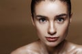 Strobing or Highlighting makeup. Closeup portrait of beautiful g Royalty Free Stock Photo