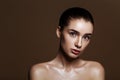 Strobing or Highlighting makeup. Closeup portrait of beautiful g Royalty Free Stock Photo