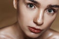 Strobing or Highlighting makeup. Closeup portrait of beautiful g Royalty Free Stock Photo