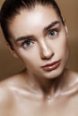 Strobing or Highlighting makeup. Closeup portrait of beautiful g Royalty Free Stock Photo