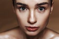 Strobing or Highlighting makeup. Closeup portrait of beautiful g Royalty Free Stock Photo