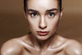 Strobing or Highlighting makeup. Closeup portrait of beautiful g Royalty Free Stock Photo