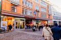 Stroget is a pedestrian, car free shopping area in Copenhagen, Denmark