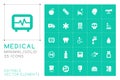 Set of 25 Universal Medical Icons on Color Background . Isolated Elements