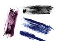 Stroke (sample) of blue, violet and black mascara, isolated Royalty Free Stock Photo