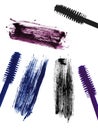 Stroke (sample) of blue, violet and black mascara, isolated Royalty Free Stock Photo