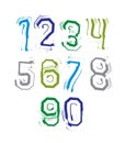 Stroked bright numbers set drawn with real ink brush, vector chi