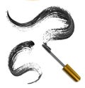 Strokes of black mascara with applicator brush