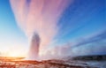 Strokkur geyser eruption in Iceland. Fantastic colors shine thro Royalty Free Stock Photo