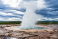 Strokkur Geyser eruption, natural hot spring pulsing in national park