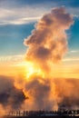 Strokkur geyser erupts at sunrise