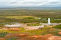 Strokkur, Iceland - Aerial view of an active geyser erupting Royalty Free Stock Photo