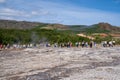 Strokkur, Iceland - July 9, 2023: Crowds of tourists wait for the Strokkur geyser to erupt, along the Golden Circle route Royalty Free Stock Photo