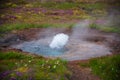 Strokkur small geysir eruption at the Geysir geothermal Park on the Golden circle in ,Iceland. Royalty Free Stock Photo