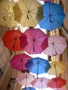 Rainbow of Umbrellas Fill the Avignon Sky Royalty Free Stock Photo