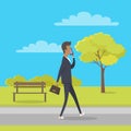 Stroll in City Park Flat Vector Illustration Royalty Free Stock Photo