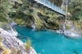 Stroll through forest to a bridge across the Makarora River to the Blue Pools then cross the Blue Pools bri