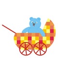 Stroller and blue bear, vector illustration