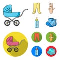 Stroller, bottle with a pacifier, toy, sliders.Baby born set collection icons in cartoon,flat style vector symbol stock