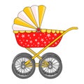 Stroller on four wheels. Child care. Items for the newborn. Icon. Vector.