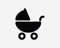 Stroller Icon. Pushchair Pram Push Chair Toddler Baby Infant Newborn Carriage Black White Sign Symbol EPS Vector