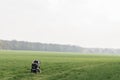 Stroller left in the field, child lost Royalty Free Stock Photo